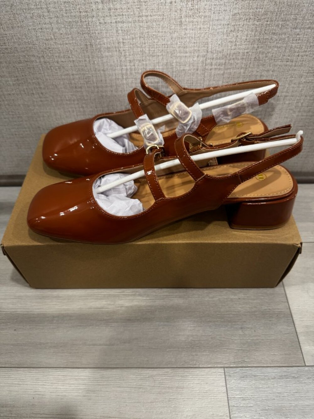 Newbella Brown Patent Mary Jane Slingback | Double Strap | Square Toe | 8.5 NIB - Picture 6 of 11